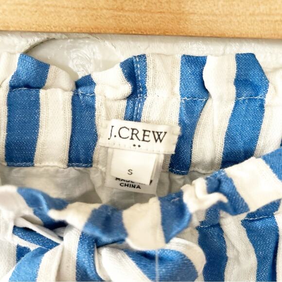 NEW J. Crew Factory Pull-On Paperbag Short Blue White Stripe Cotton Linen Sz S - Picture 4 of 9